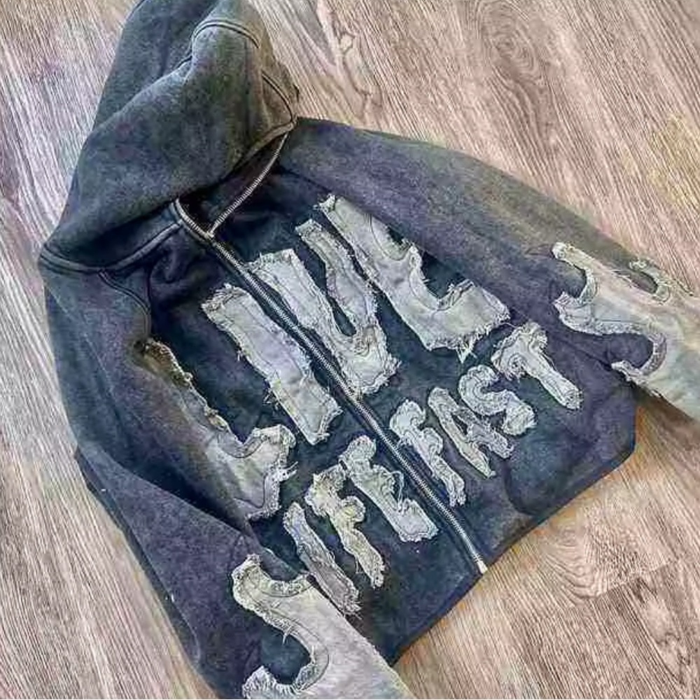 Denim Jacket with Bold Text Design